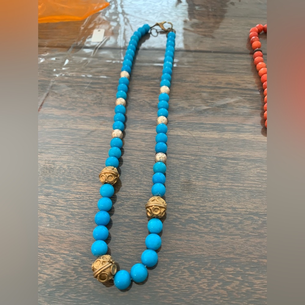Blue and Gold Greek Beaded Necklace